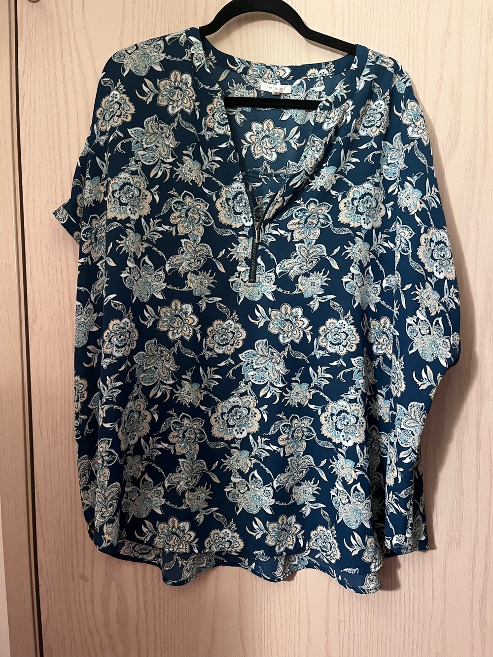Maurices Teal Floral Split-Neck Blouse